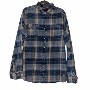 i jeans by Buffalo Blue and Orange Plaid Casual Shirt Size L 100% Cotton